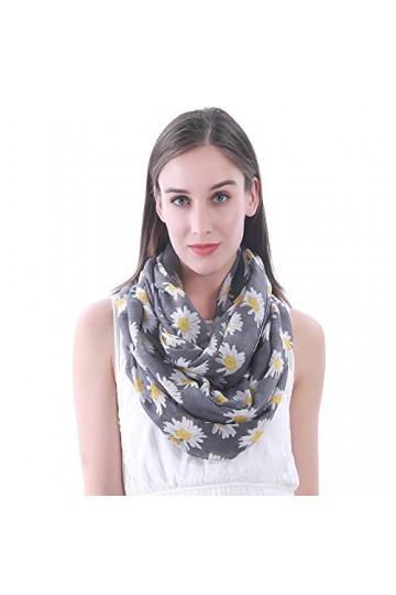 Lina & Lily Foulard tube femme à imprimé marguerite, Écharpe à fleurs Gris 