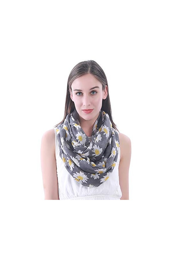Lina & Lily Foulard tube femme à imprimé marguerite, Écharpe à fleurs Gris 