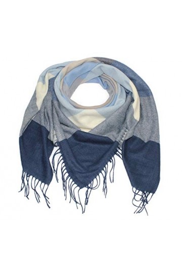 nativo Plaid Écharpe Femme Hiver Châle Chaud Laine Douce Grand Echarpe avec Frange Simple Oversize 140 * 140cm Bleu 