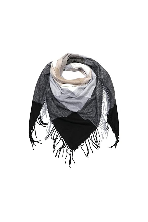 nativo Plaid Écharpe Femme Hiver Châle Chaud Laine Douce Grand Echarpe avec Frange Simple Oversize 140 * 140cm Bleu 