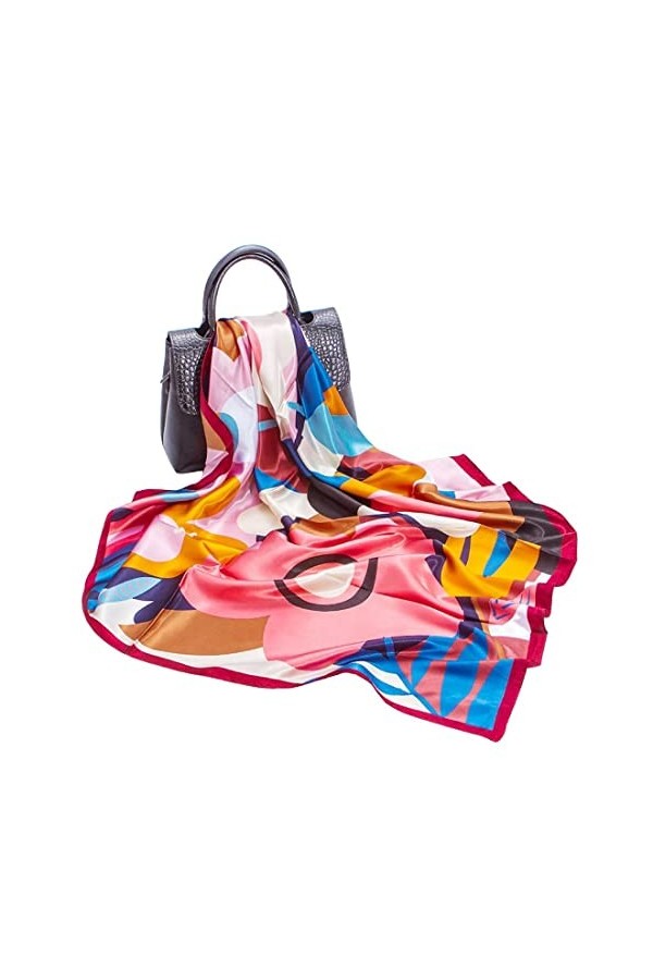 Laura in - Echarpes femme en satin de soie Foulard long Cosy, élégant et doux.2002Puz_Rouge