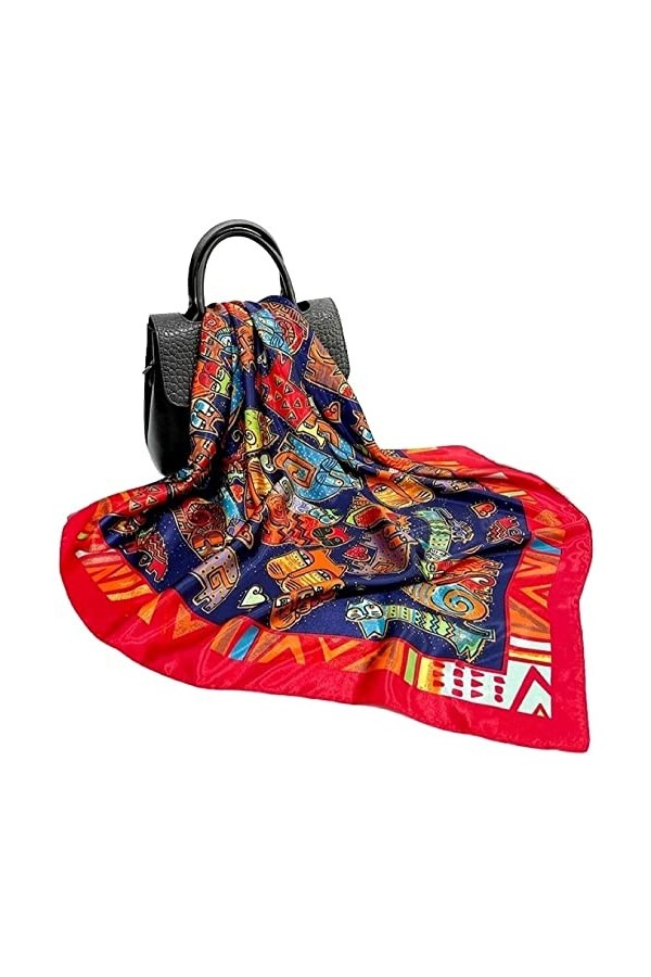 Laura in - Echarpes femme en satin de soie Foulard long Cosy, élégant et doux.2002Puz_Rouge