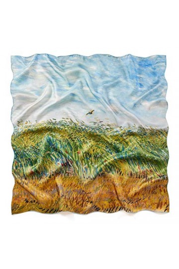 prettystern Femme Bandana Foulard Carré Petit En Soie Imprimé Peintre Van Gogh Champ de Blé Avec Une Alouette P809