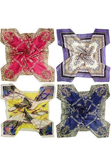 LilMents Lot de 4 grands foulards carrés en satin 90 × 90 cm, Set Y28, Taille Unique