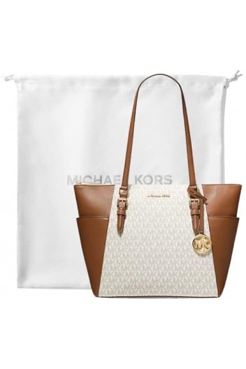 Michael Kors Charlotte Signature Grand sac fourre-tout avec fermeture éclair sur le dessus et sac à poussière XL, vanille