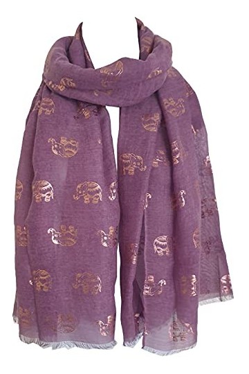 GlamLondon Foulard pour femme imprimé éléphant pailleté or rose, Violet clair., L
