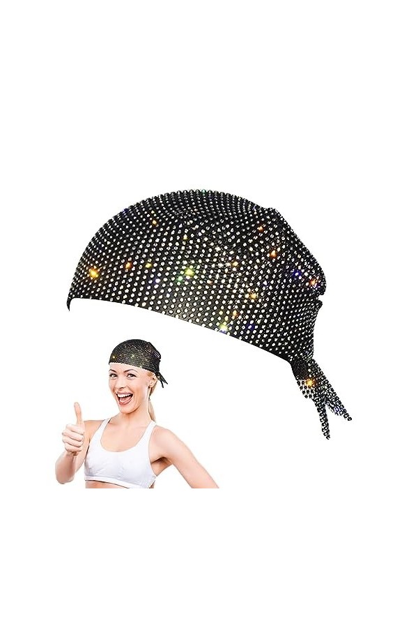 Kasmole Accessoires Disco Foulard | Accessoires de fête Disco,Bandeau Extensible Turban en Strass, Foulard pour Costume, Bal 