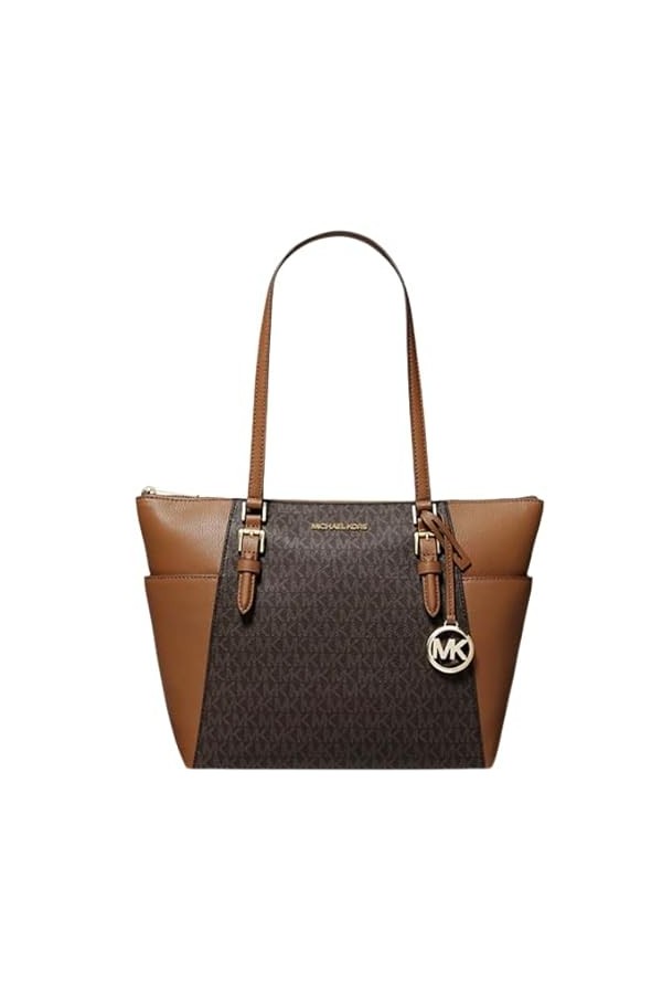 Michael Kors Charlotte Signature Grand sac fourre-tout avec fermeture éclair sur le dessus et sac à poussière XL, vanille