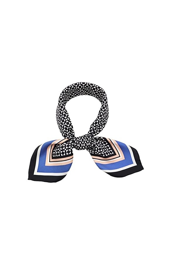 laprée - Foulard en Soie Femme Bandana Petit Foulard Carré de Soie à Motif Géométrie 53 * 53cm Couleur Bleu