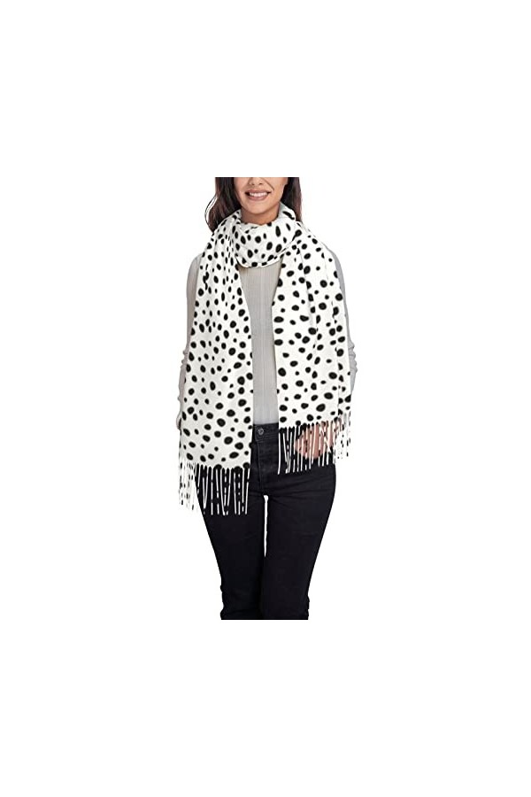 ANGYANG Écharpe chaude, pois dalmatiens noirs, grands châles doux au toucher cachemire pour femmes, étole légère 192x75 cm, T