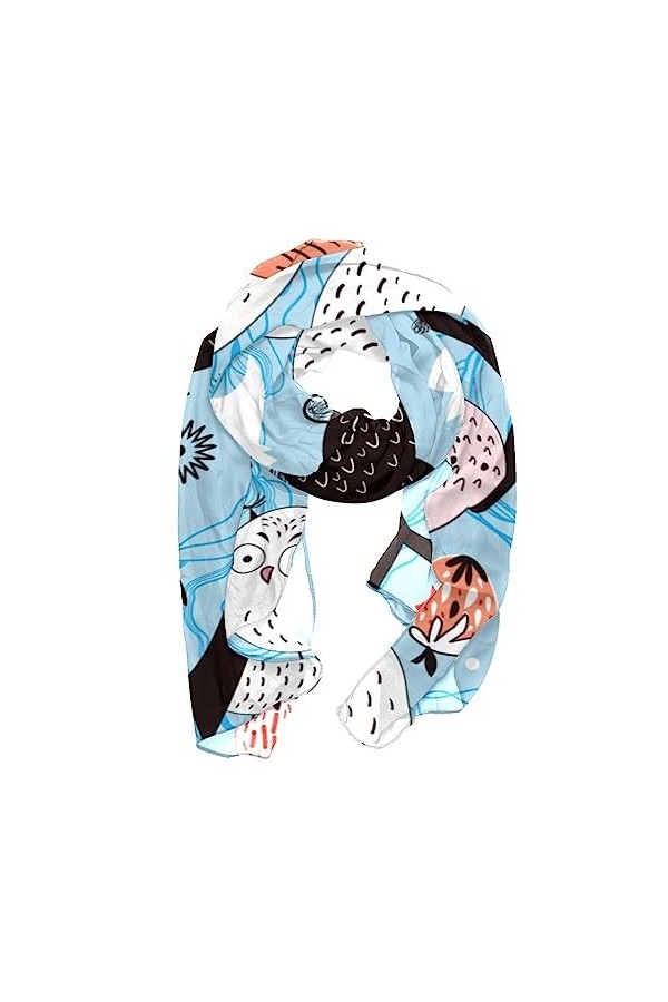 GIAPB Écharpes pour femmes,foulard,châle Wrap,Animal Hibou Motif Bleu