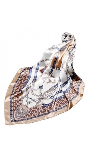 LA FERANI Foulard en soie pour femme - Écharpe en mousseline de soie - Doré - Vintage - Léger - 90 x 90 cm - Idée cadeau pour