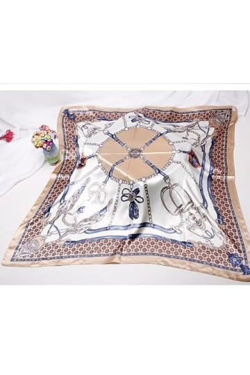 LA FERANI Foulard en soie pour femme - Écharpe en mousseline de soie - Doré - Vintage - Léger - 90 x 90 cm - Idée cadeau pour
