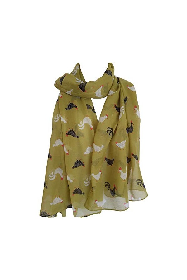 GlamLondon Foulard Femme Poule Coq Imprimé Poule, A20 - Vert, L