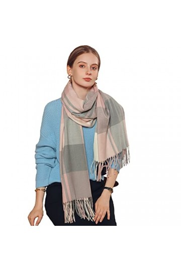 Foulards pour femme - Chaud - Hiver - Foulard - Automne - Long à carreaux - Foulard surdimensionné - Avec pompons/franges - É