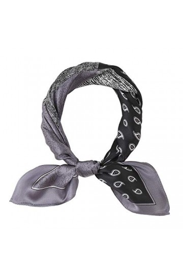 HOULIFE Foulard en soie pour femme - 100 % satin - Petit carré - Motif floral - Vintage - Rétro - 53 x 53 cm - Gris - Small