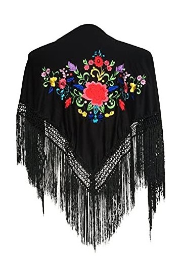 La Señorita Manton espagnol - Noir avec fleurs et franges - Taille S