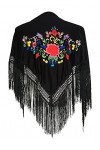La Señorita Manton espagnol - Noir avec fleurs et franges - Taille S