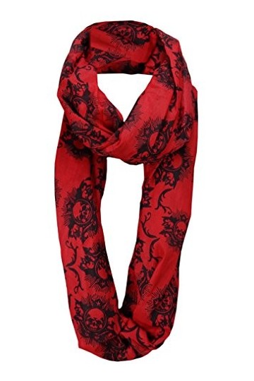 TigerTie boucle Écharpe - rouge noir avec crâne motifs - taille 200 x 100 cm