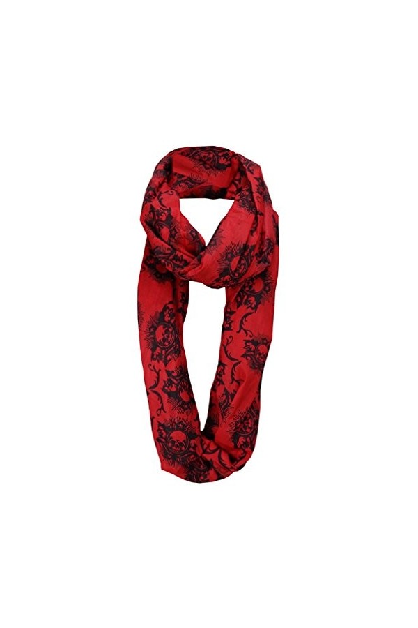 TigerTie boucle Écharpe - rouge noir avec crâne motifs - taille 200 x 100 cm