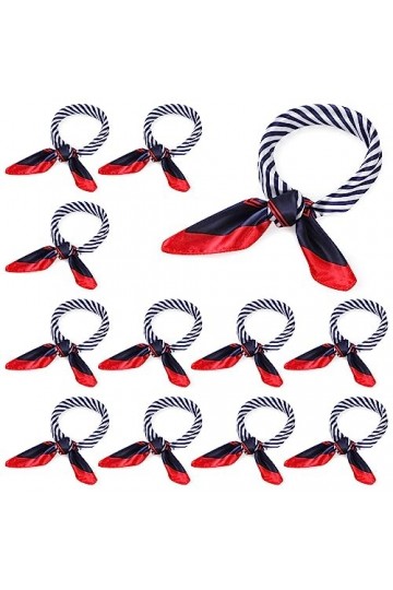 Hicarer 12 Foulards Nautiques Carrés Foulard Bleu Blanc Rouge en Soie Imitée Écharpe Marine en Soie pour Femme Classique 