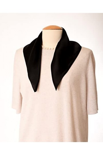 MayTree Foulard en soie colorée pour femme - 100% soie de mûrier - Carré uni - 53 x 53 cm - Noir, Noir, 53 cm