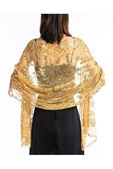 ORANDESIGNE Echarpes et Foulards Femme Écharpe Châle à Paillettes en Maille Étole à Franges Wrap Foulard pour Soirée Cérémoni