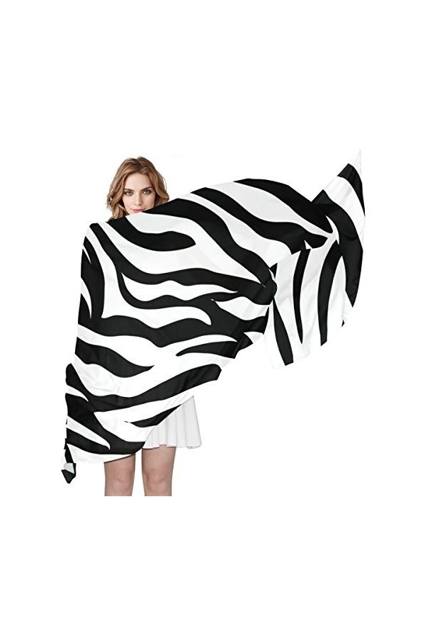 LORONA Foulard long et léger pour femme Motif zèbre Noir et blanc