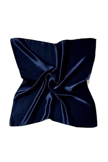 MayTree Foulard en soie colorée pour femme - 100% soie de mûrier - Carré uni - 53 x 53 cm - Bleu nuit, Bleu nuit, 53 cm
