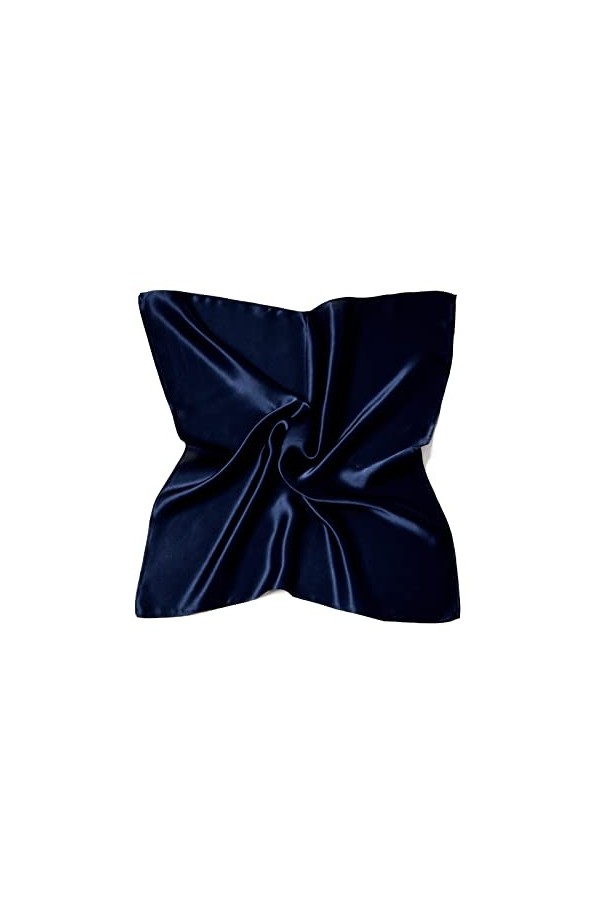 MayTree Foulard en soie colorée pour femme - 100% soie de mûrier - Carré uni - 53 x 53 cm - Bleu nuit, Bleu nuit, 53 cm
