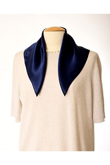 MayTree Foulard en soie colorée pour femme - 100% soie de mûrier - Carré uni - 53 x 53 cm - Bleu nuit, Bleu nuit, 53 cm