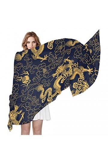 Foulard chinois traditionnel en forme de dragon doré tendance long et léger pour femme et fille, multicolore, Taille Unique