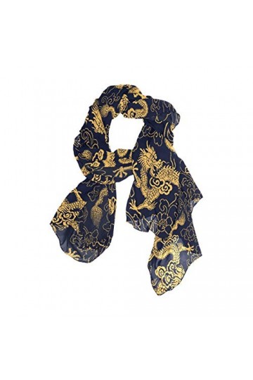 Foulard chinois traditionnel en forme de dragon doré tendance long et léger pour femme et fille, multicolore, Taille Unique