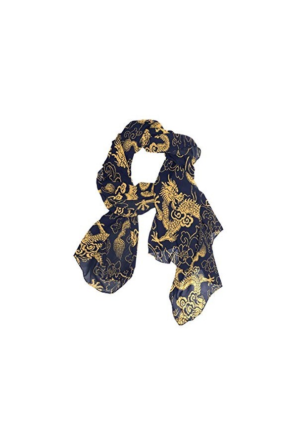 Foulard chinois traditionnel en forme de dragon doré tendance long et léger pour femme et fille, multicolore, Taille Unique