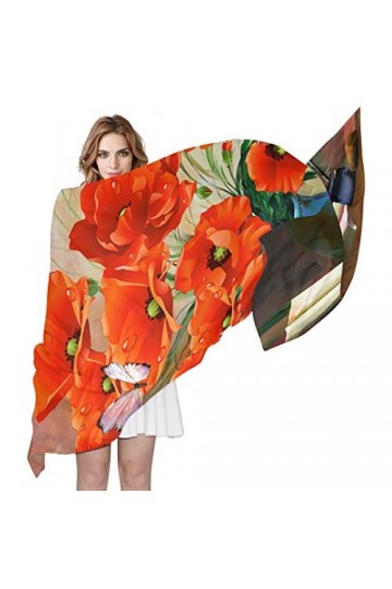 LORONA Foulard long et léger pour femme Motif coquelicots