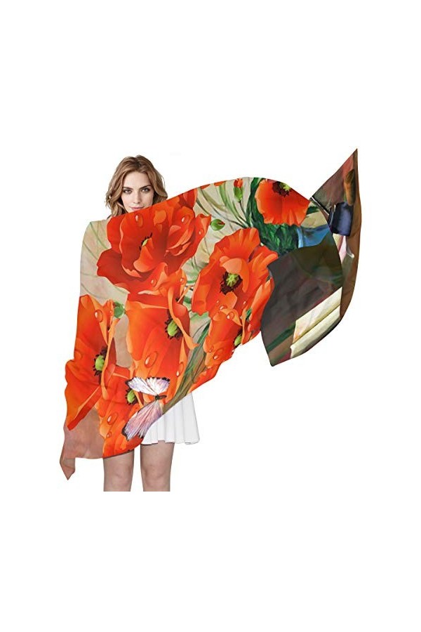 LORONA Foulard long et léger pour femme Motif coquelicots
