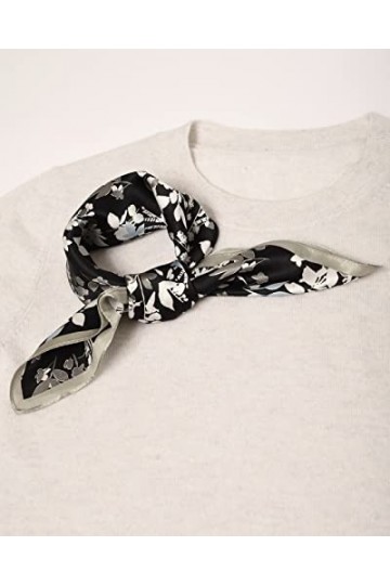 MayTree Foulard en soie pour femme - 100 % soie de mûrier - Carré - 53 x 53 cm, Noir/blanc/bleu/beige, 53 cm