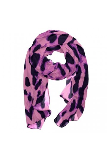 Foulard tendance en mousseline de soie pour femme Motif léopard Violet Rose Noir, multicolore