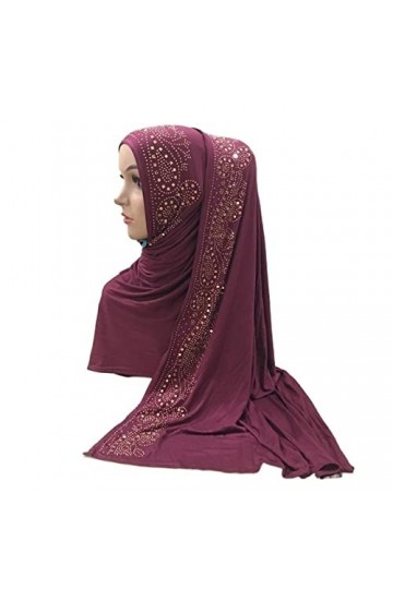 Hijab longue écharpe Jersey de coton musulman longue écharpe avec strass foulard modal Hijab châle bandeau rectangulaire couv