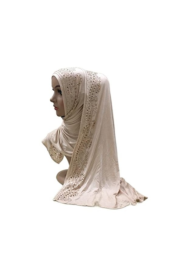 Hijab longue écharpe Jersey de coton musulman longue écharpe avec strass foulard modal Hijab châle bandeau rectangulaire couv