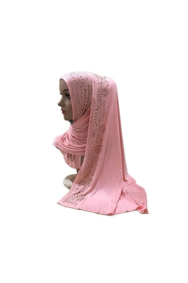 Hijab longue écharpe Jersey de coton musulman longue écharpe avec strass foulard modal Hijab châle bandeau rectangulaire couv