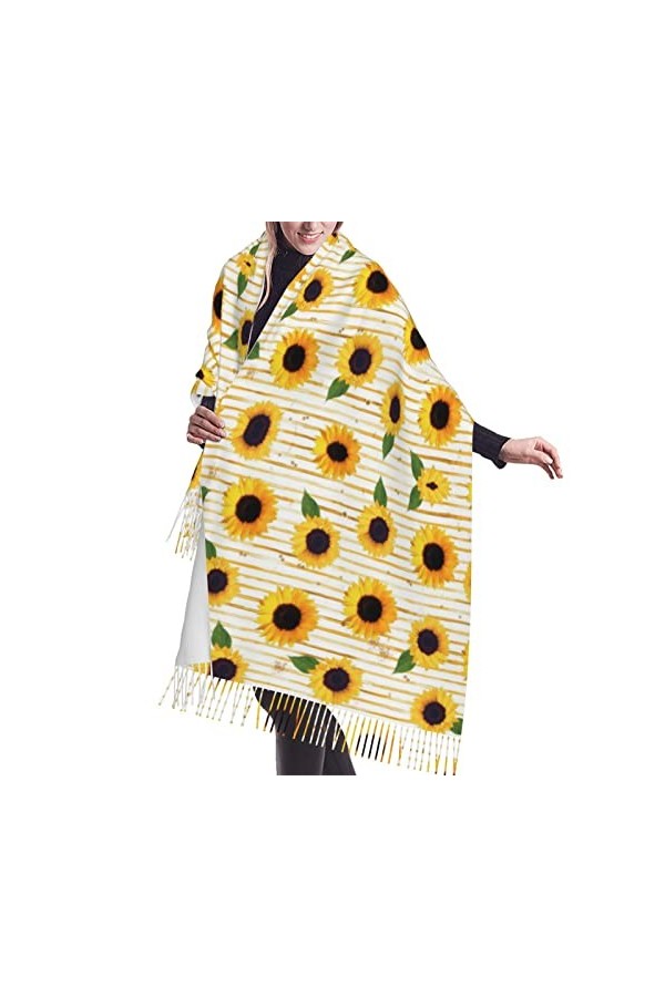 Écharpe à franges en cachemire avec motif cheval blanc entouré de fleurs pour femme, Cheval blanc entouré de fleurs, taille u