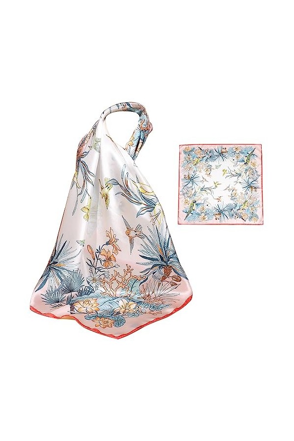 ZhaoCo Foulard Carré en 100% Soie de Mûrier, 66 x 66cm / 26 x 26 Pouces Petit Chaude Léger Écharpe Bandana en Satin pour Femm