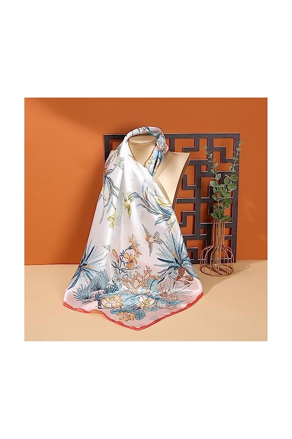 ZhaoCo Foulard Carré en 100% Soie de Mûrier, 66 x 66cm / 26 x 26 Pouces Petit Chaude Léger Écharpe Bandana en Satin pour Femm