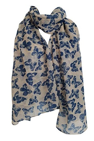 GlamLondon Echarpe Femme Imprimé Papillon, St - Bleu, L