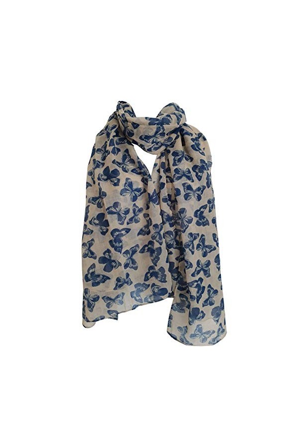GlamLondon Echarpe Femme Imprimé Papillon, St - Bleu, L