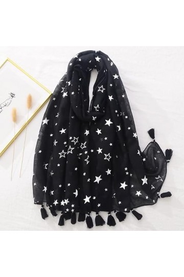 DEPILA Hijab Musulman étoile dargent Noir de Mode, Foulard denveloppe de Femme Pashmina Gland Viscose Châle Écharpe Foulard