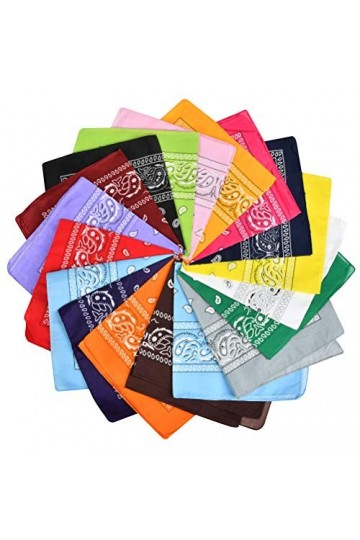 BUYGOO 20 pièces Bandanas foulards multifonctions grands mouchoirs couleur assortie Bandanas carrés pour hommes et femmes/dam