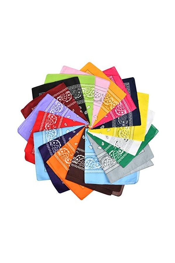 BUYGOO 20 pièces Bandanas foulards multifonctions grands mouchoirs couleur assortie Bandanas carrés pour hommes et femmes/dam