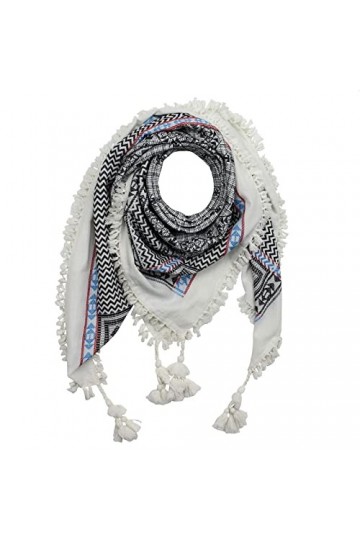 Freak Scene Foulard élégamment détaillé au style Pali - blanc - noir - 120 x 120 cm - motif 2 - Shemagh - foulard Arafat pale